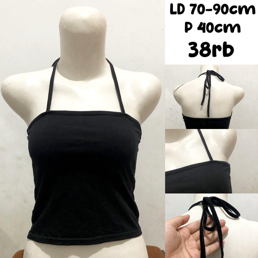 halter tanktop hitam black tali leher crop basic pressbody fitbody