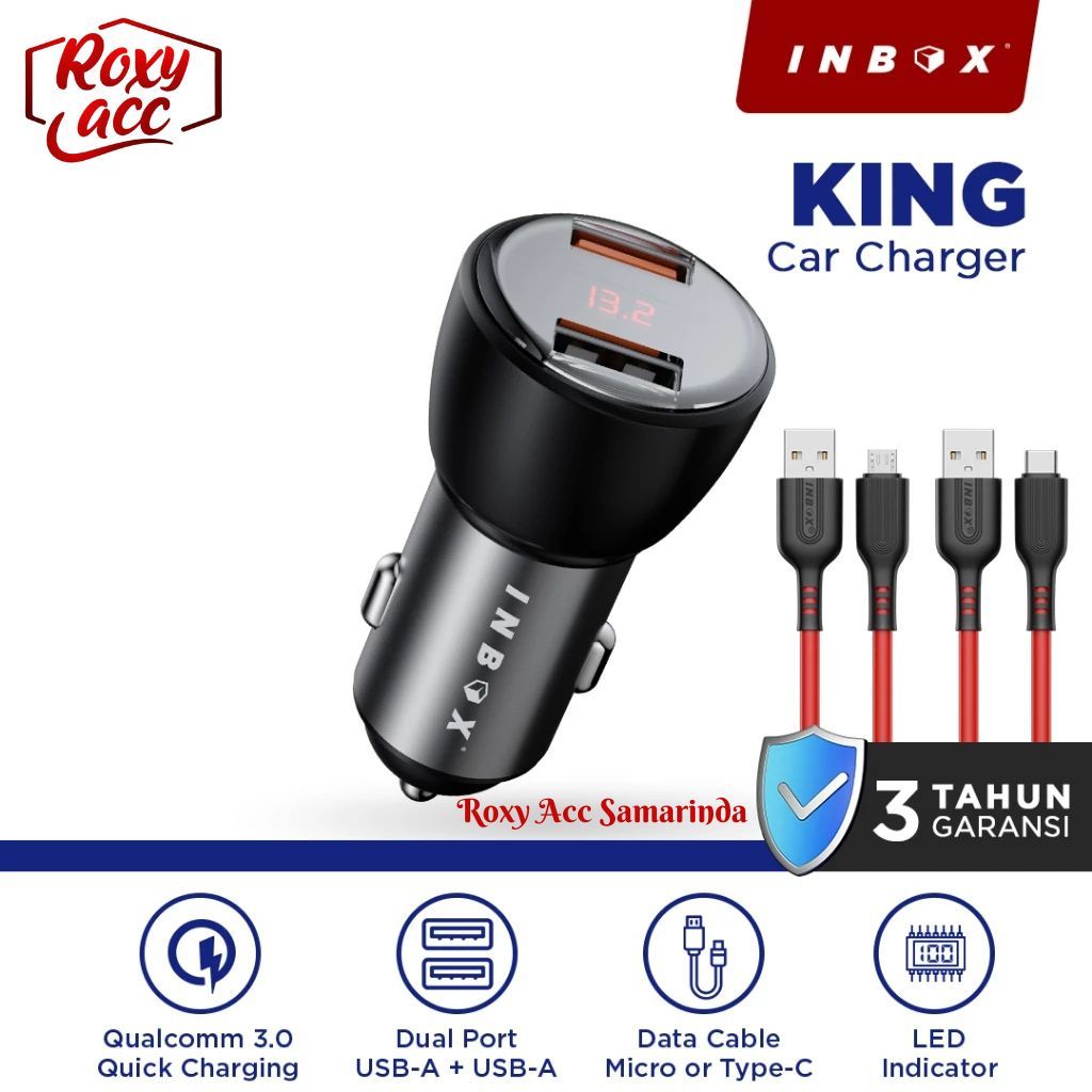 Saver Inbox King 2 Output USB Kabel Data Micro QC 3.0 / TypeC | Car Charger GARANSI 3 TAHUN