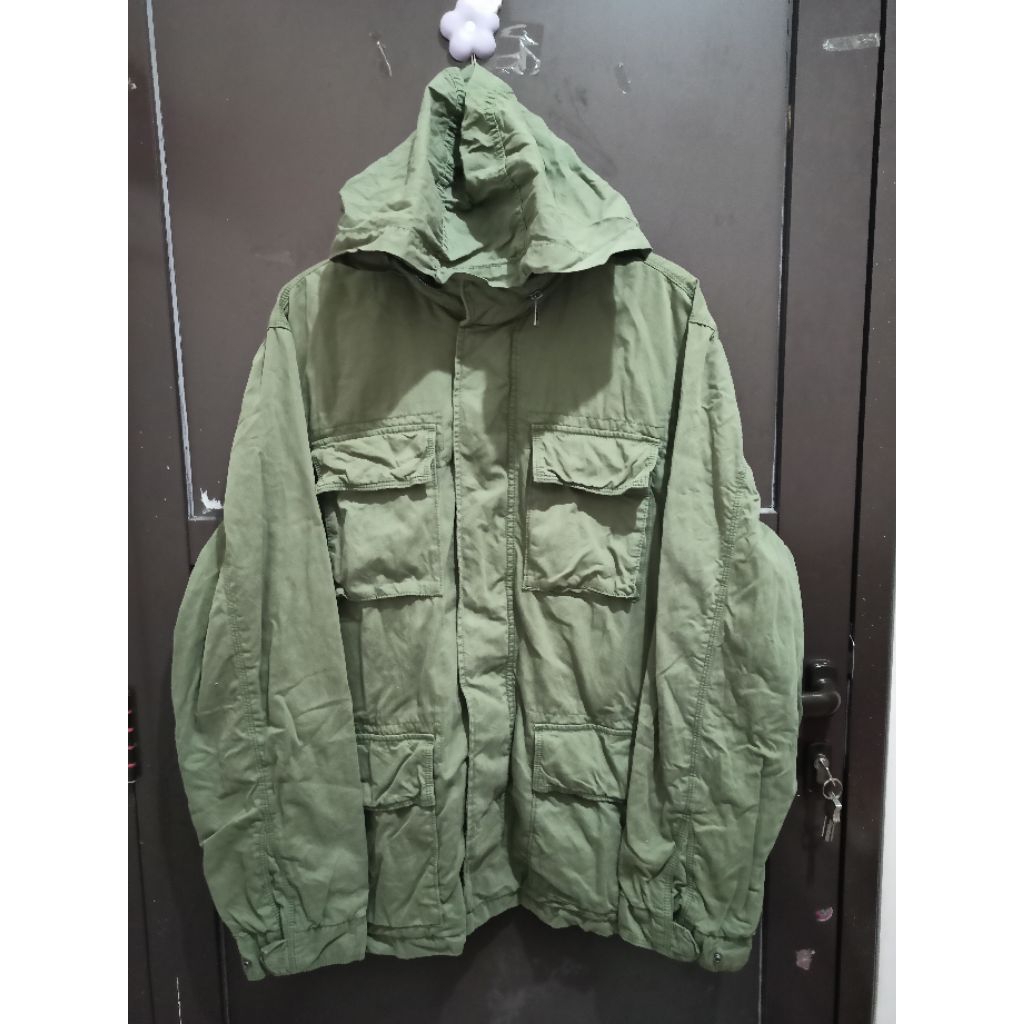 JAKET PARKA MODEL TACTIKAL M65 WARNA HIJAU ARMY MEREK OLD NAVY SIZE XXL