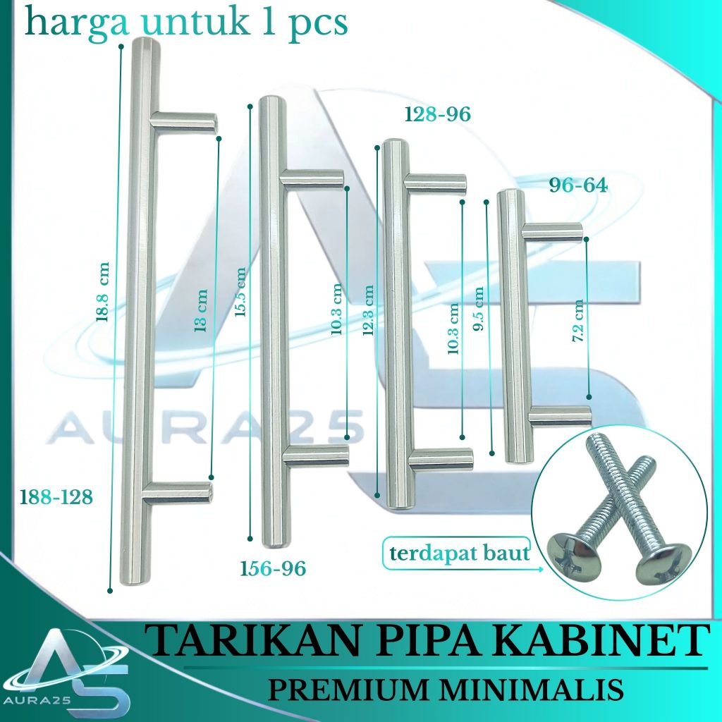 Tarikan Pipa Kabinet Stainless Steel / Handle Tarikan Laci/Tarikan Lemari Premium Minimalis