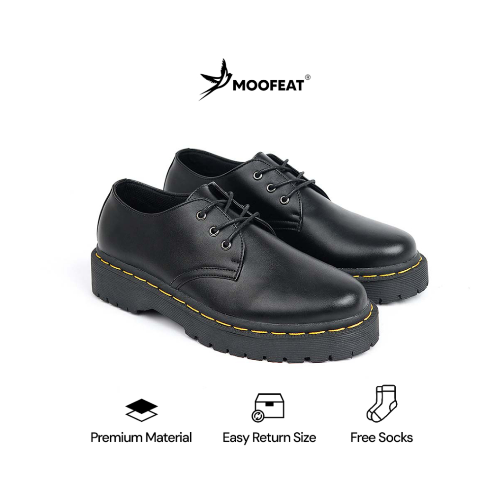 Moofeat Brigan -  Sepatu Kulit Pria Wanita Derby Casual Boots Hitam Original