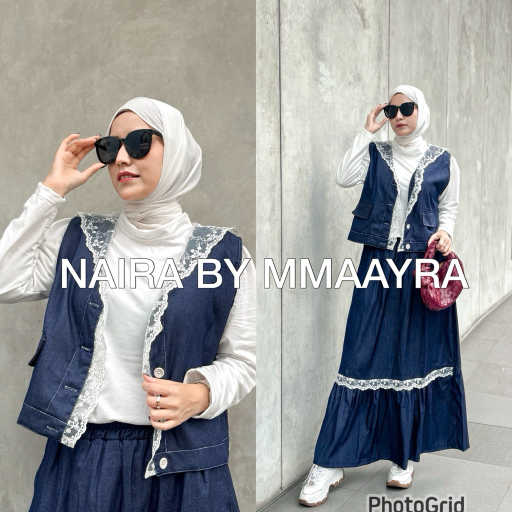 Mmaayra - NAIRA BY MMAAYRA - setelan wanita terbaru oneset inner rompi rok jeans bahan halus baju ke