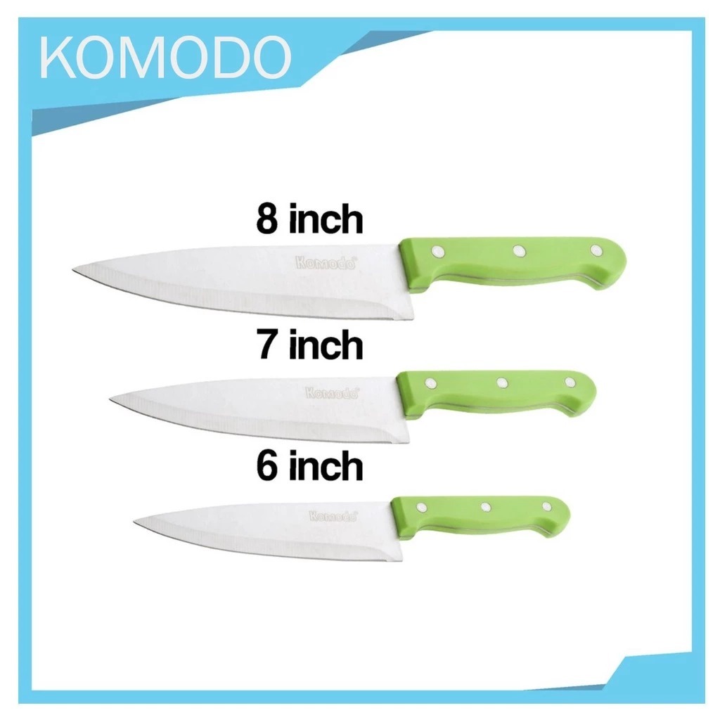 PISAU STAINLESS KOMODO EURO GAGANG HIJAU 6 INCH, 7 INCH, 8 INCH