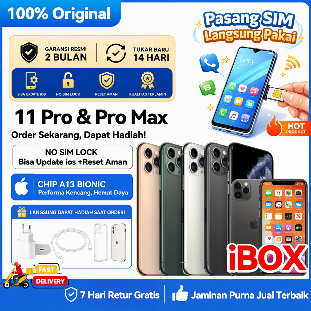 Apple iPhone 11 Pro & 11 Pro Max iBOX Original 100% 64GB 256GB Second Bekas Fullset Mulus 99% Face I