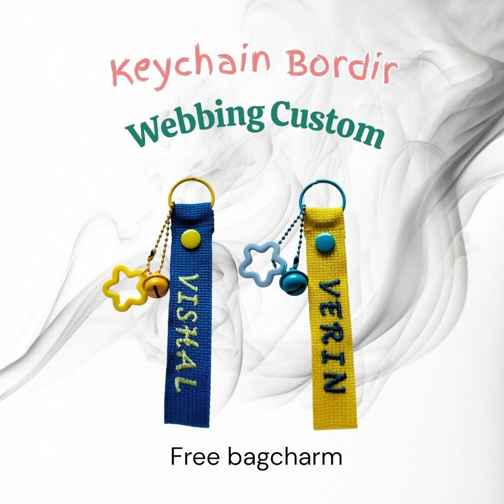 Webbing Keychain Bordir Custom Nama dengan Free Bagcharm