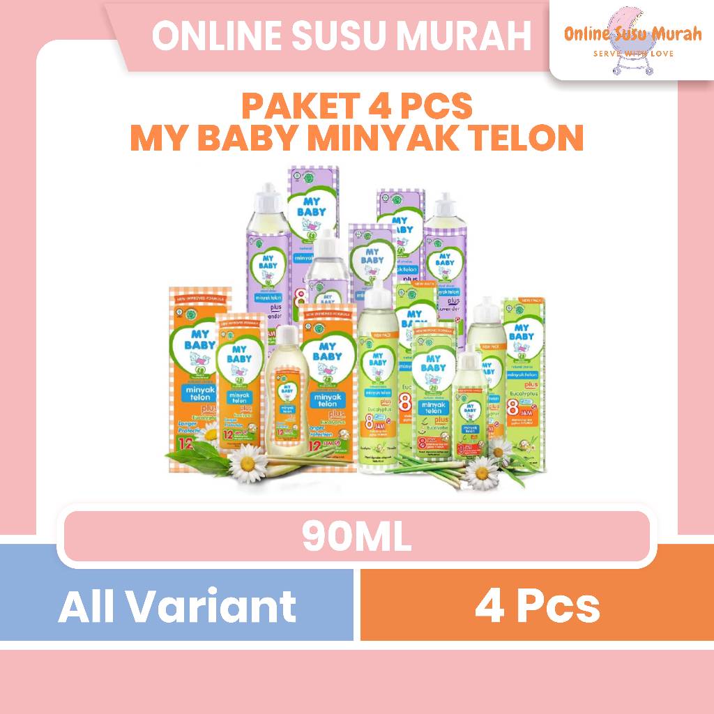 MY BABY PAKET 4 PCS MY BABY 90ML MINYAK TELON PLUS/TELON LONGER/MINYAK KAYU PUTIH/TELON LAVENDER PRL