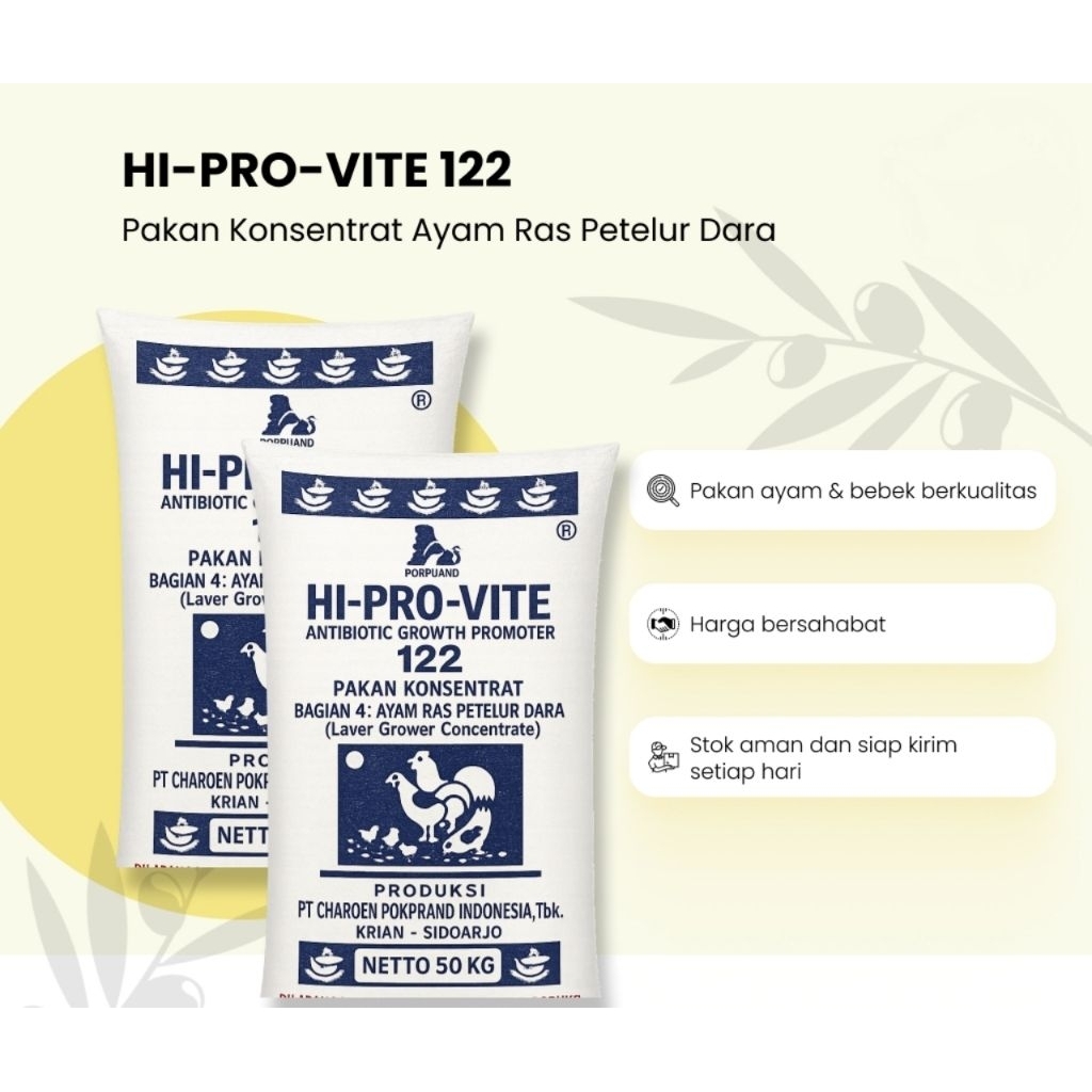 Hi pro vite 122 konsentrat ayam petelur muda pakan