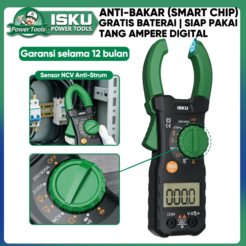 ISKU Multitester Digital Tang Amper 600A Avometer Clamp Meter True RMS Anti Konsleting Alat Ukur Teg