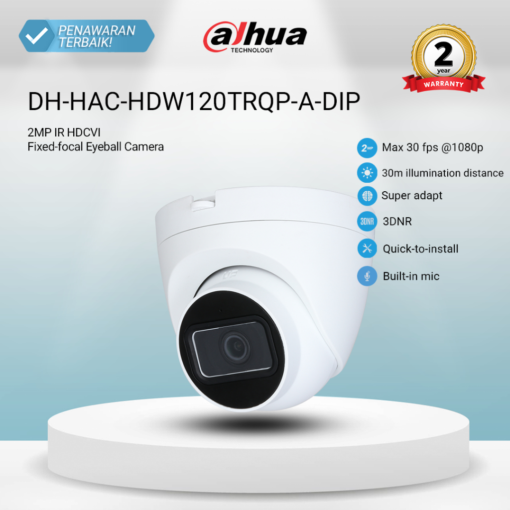Dahua Kamera CCTV DH-HAC-HDW1240TRQP-A-DIP 2MP HDCVI Indoor dengan Mic Audio Sensor 1/2.7" CMOS Reso