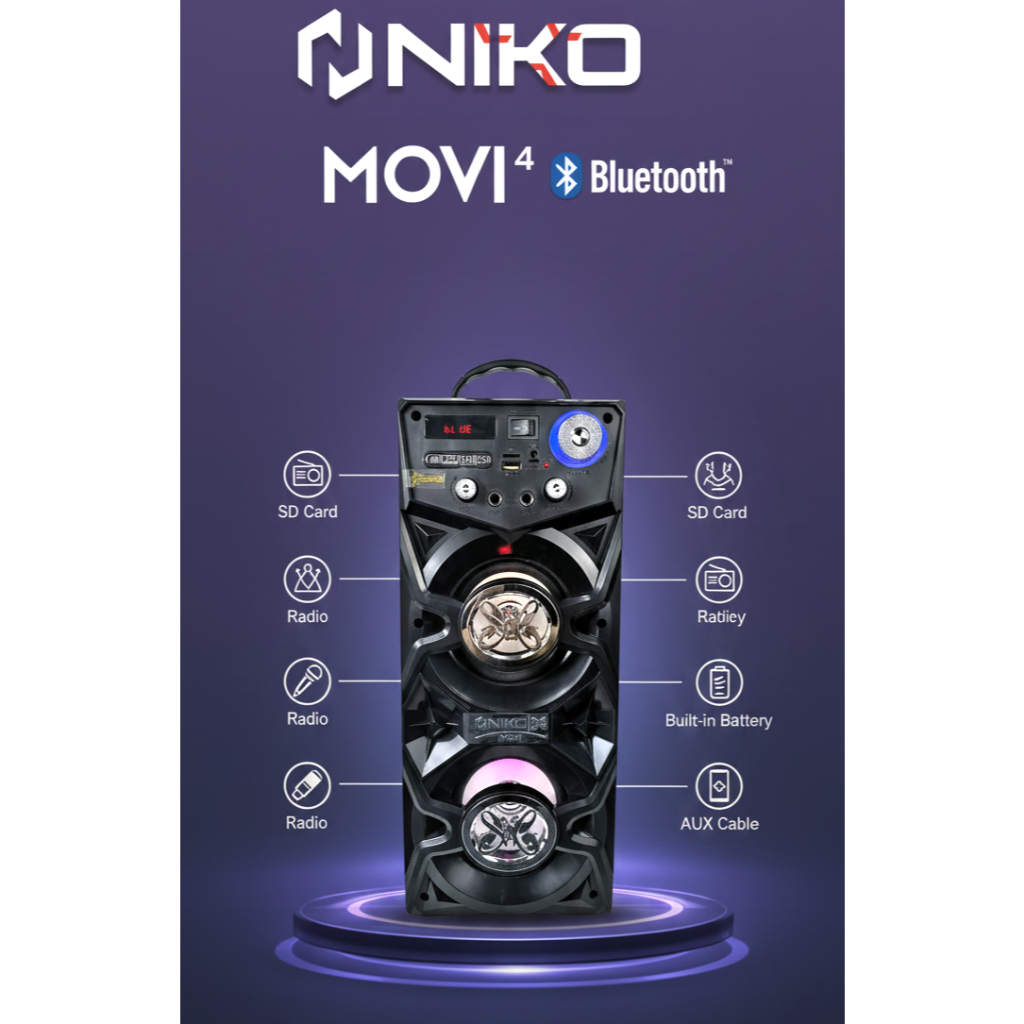Speaker Portable Niko Slank MOVI 4 Bluetooth 25watt ada remote ORI BASS GEDE
