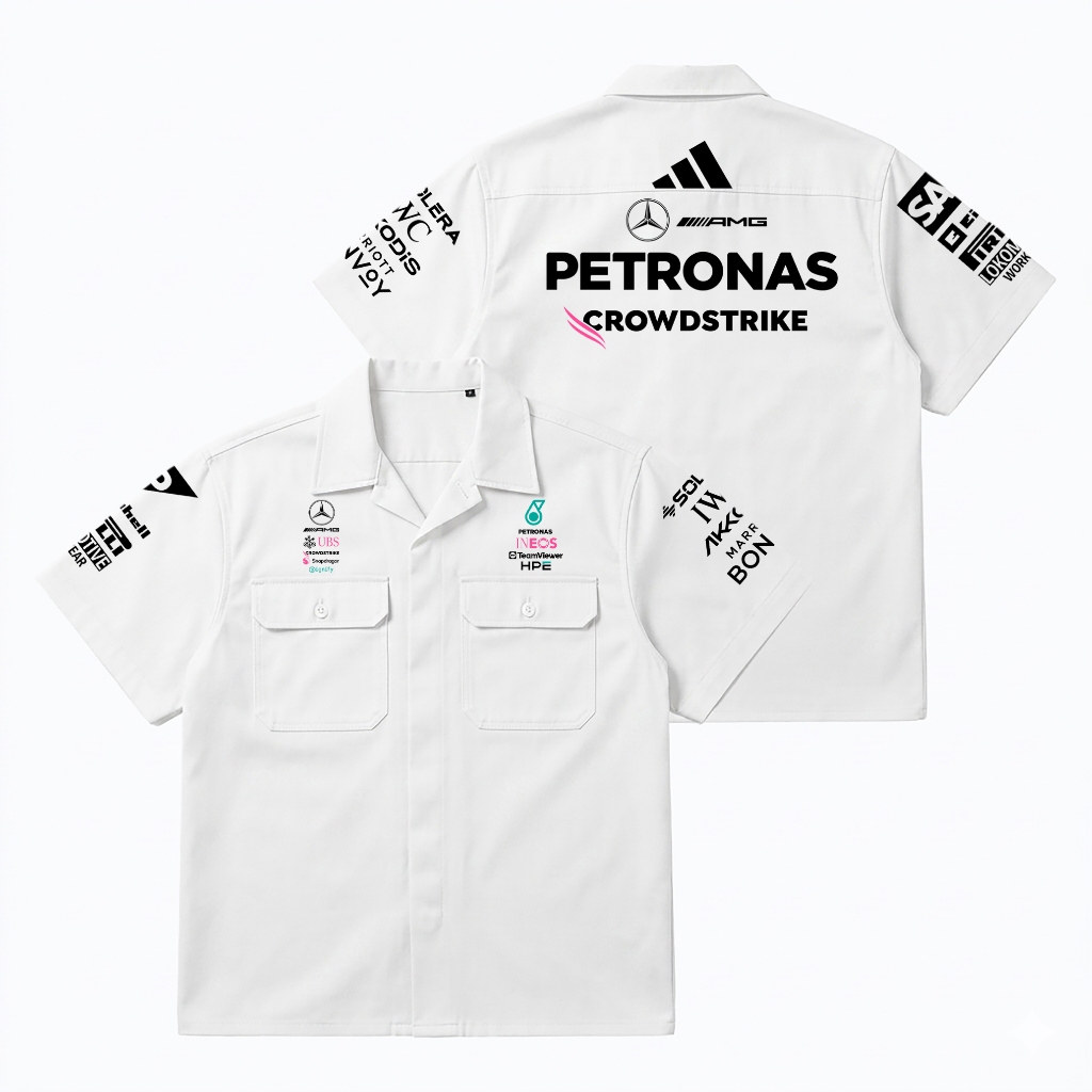 WORKSHIRT MERCEDES AMG F1 WHITE EDITION - Workshirts / Workwear / Kemeja PDH  Merchandise Unisex Len