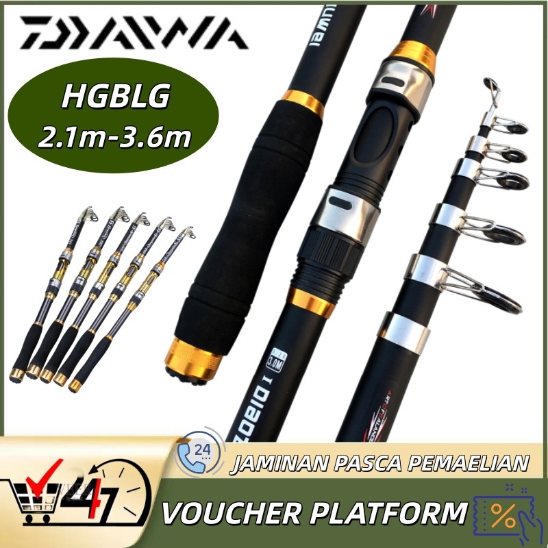 DAIWA Spinning Carbon Telescopic 2.1m-3.6m Joran Pancing Ultralight Portabel, Anti Karat & Multi Fun
