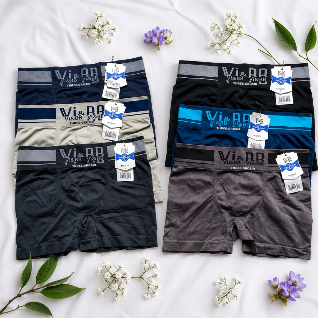 ( 3 Pcs ) CD Boxer Vi-BB Elastis Jumbo Pria Dewasa, Celana Dalam Pendek Vi BB ViBB Vi&BB