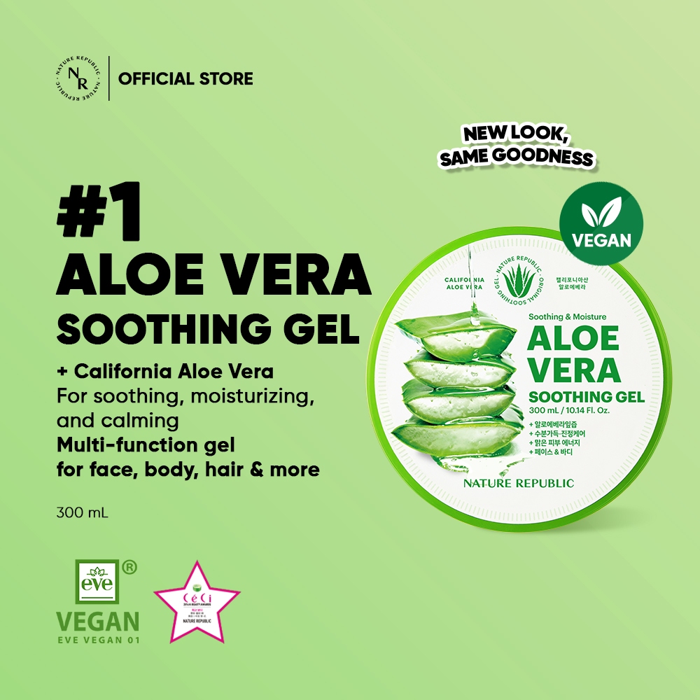 NATURE REPUBLIC Aloe Vera Soothing & Moisture Gel 300ml | Face & Body Gel Multifungsi Melembabkan da