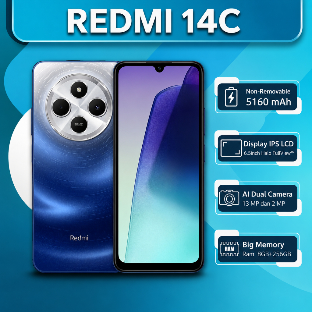 Handphone Redmi 14C NFC Ram 8+256GB ORIGINAL ANDROID
