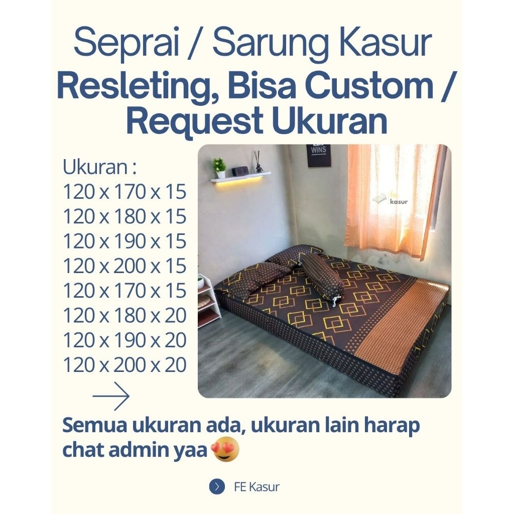 Sarung Kasur Busa/sprei resleting uk 120 x 170/180/200 x 15/20