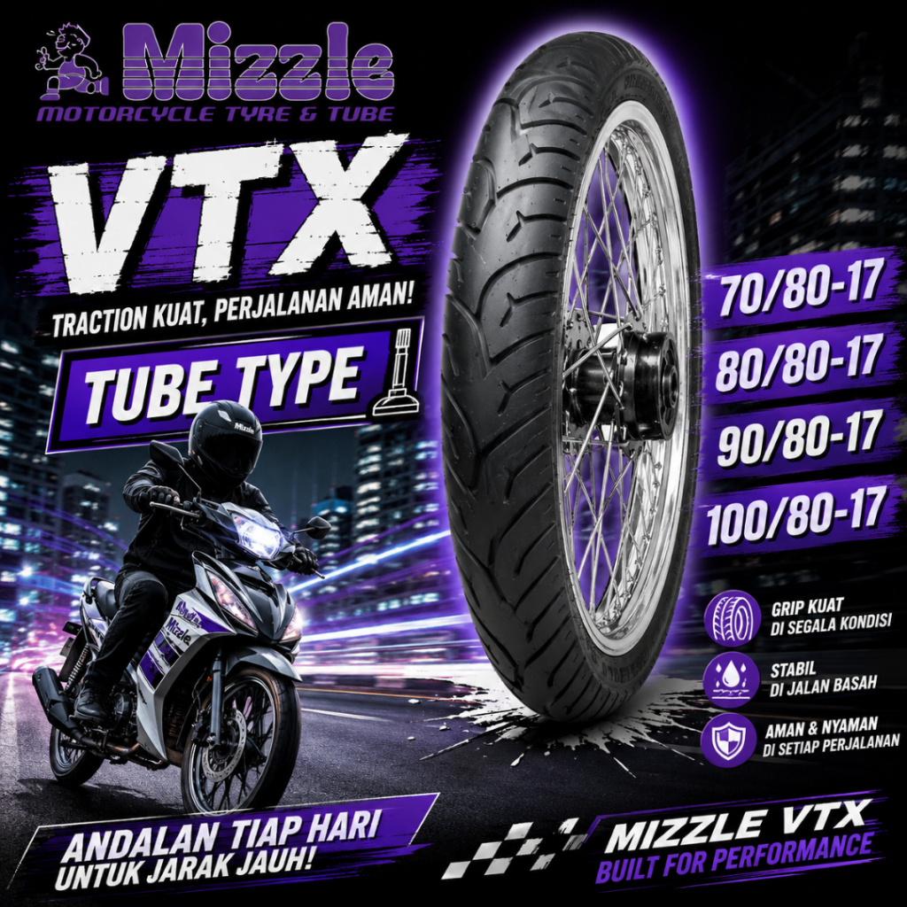 Ban Ring 17 Ban Motor Mizzle VTX 70/80-17 80/80-17 90/80-17 Tubetype (pakai ban dalam) Ban Motor Rin