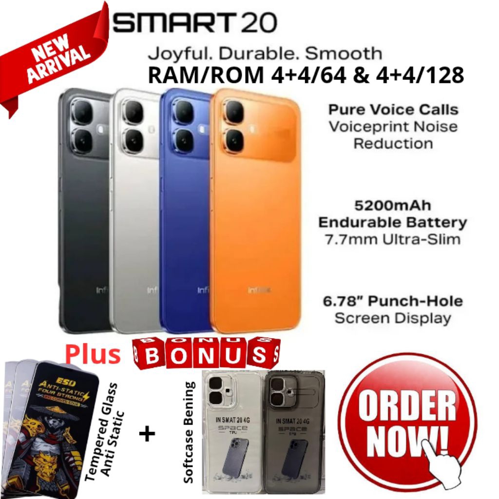 INFINIX SMART 20 4/64 | 4/128 RAM 4+4 ROM 64GB | 128GB HELIO G81 BATERAI 5200MAH GARANSI RESMI