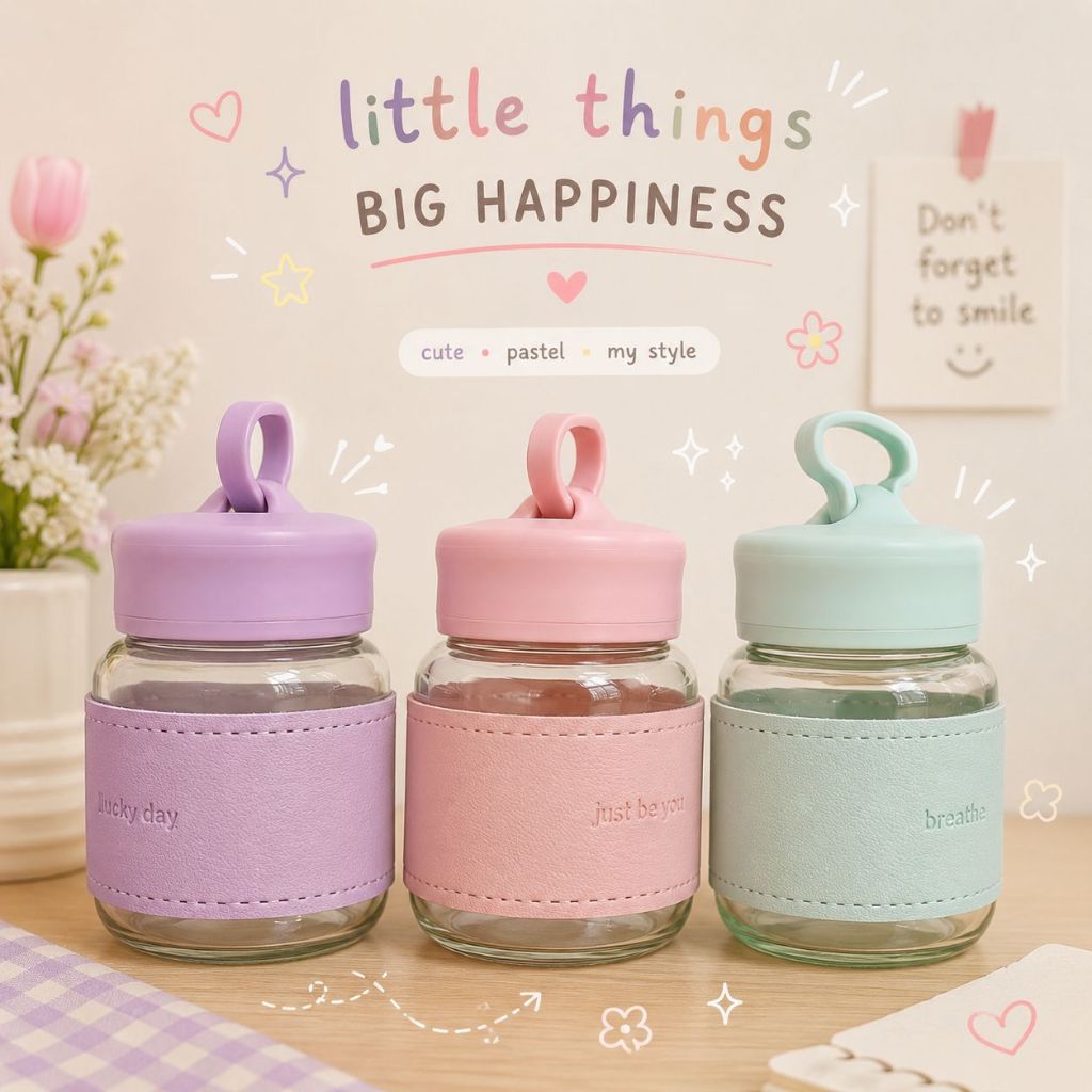 Botol Kaca Mini Tahan Panas Multifungsi Estetik | Pastel Tutup Silicone Aesthetic
