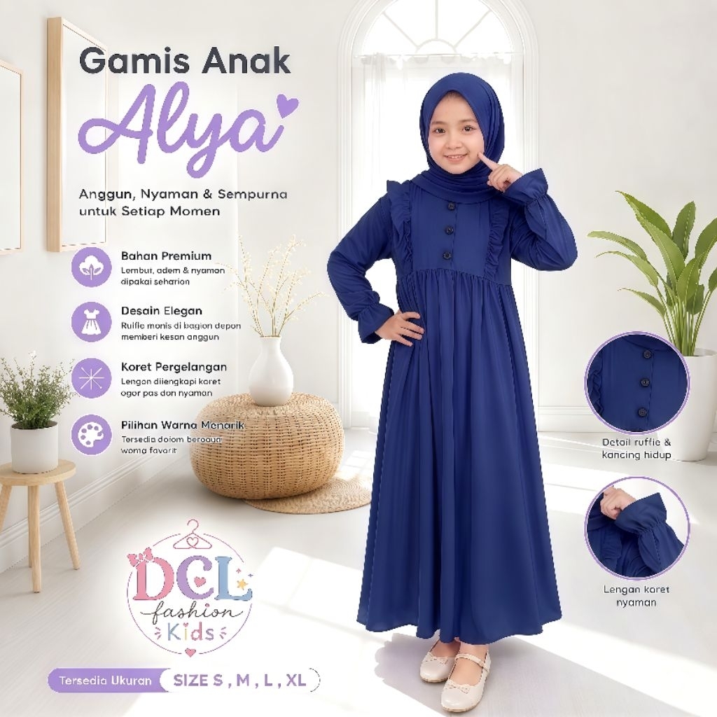 Gamis Anak Alya Navy - Gamis Model Alya Gamis Premium Anak Perempuan Warna Navy Blue Premium Adem us