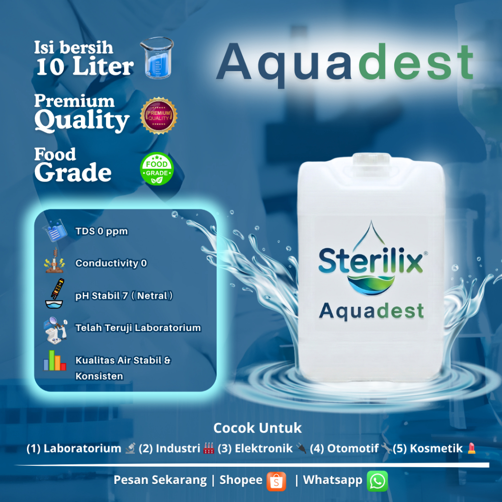 AQUADEST 10 LITER/ Aquades / Air DestilasiI / Air Suling Murni Isi Bersih 10 LITER