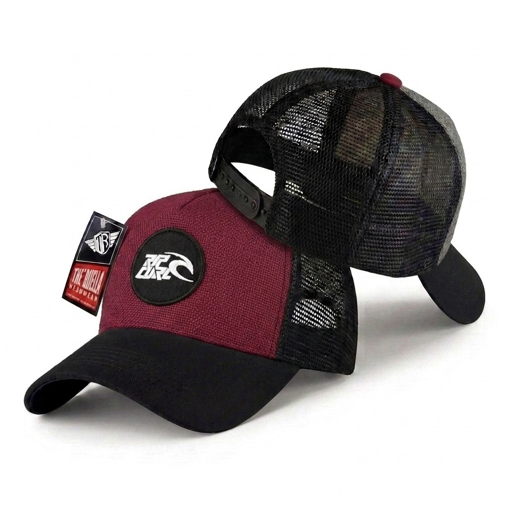 Topi Trucker Rip Curl Jaring Hitam Maroon - Topi Distro Pria Premium