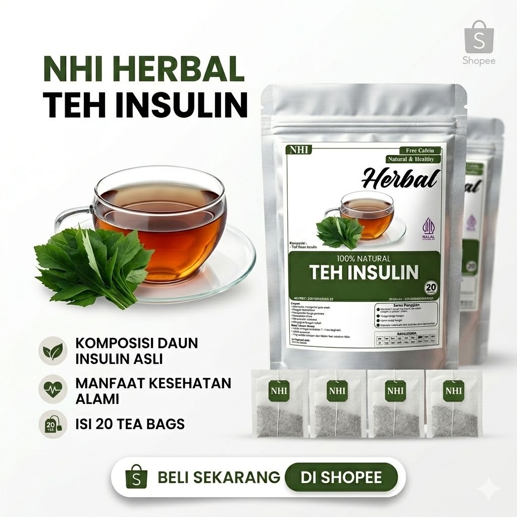Teh Insulin NHI Asli Alami Isi 20 Kantong - Teh Celup Daun Insulin Herbal Premium