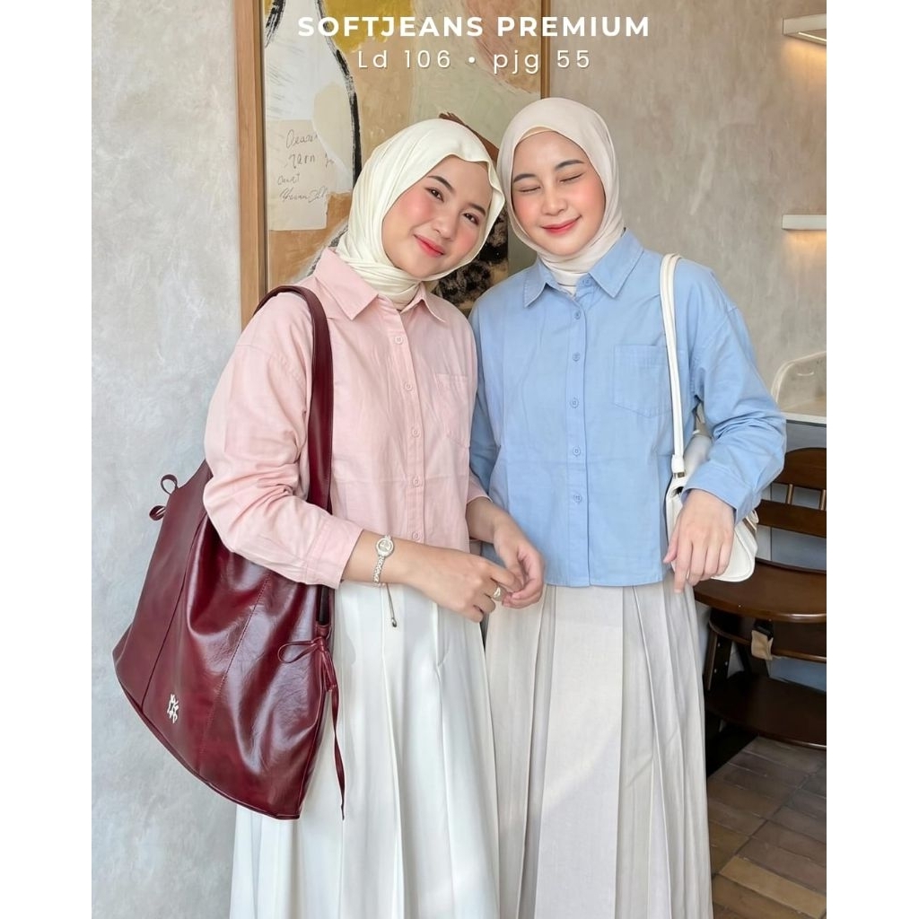 Real pic ORIGINAL dan TERMURAH Kemeja Oversize Soft Jeans PREMIUM Butik / kemeja Jumbo Jeans PREMIUM
