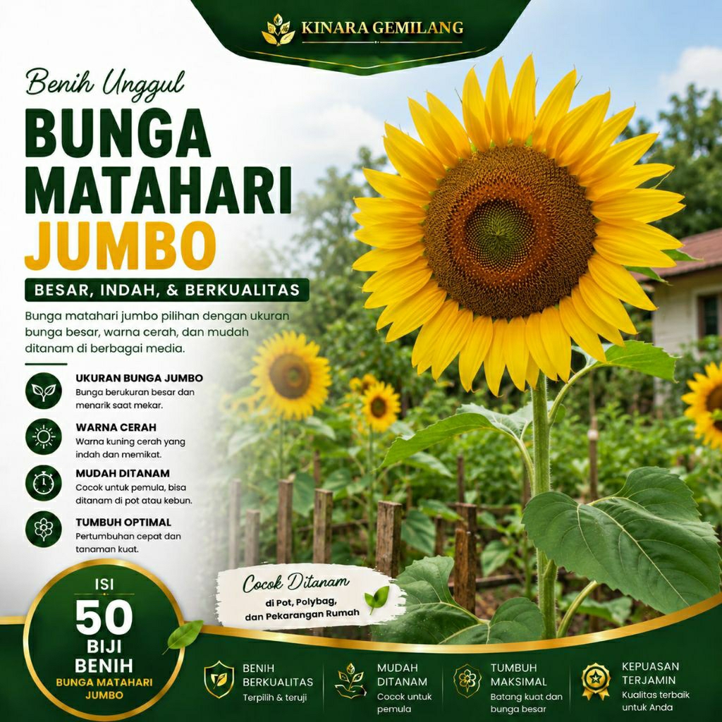 Benih Bunga Matahari Jumbo 50 Biji Bibit Sunflower Giant Jumbo Seed Benih Bunga Hias Matahari Besar 