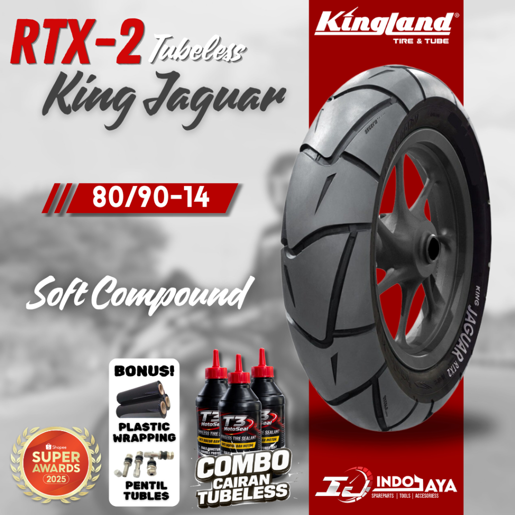 [FREE PENTIL] BAN TUBELESS SOFT COMPOUND KINGLAND RING 14 RTX2 ( 80/90-14 ) DEPAN BELAKANG TUBLES KI