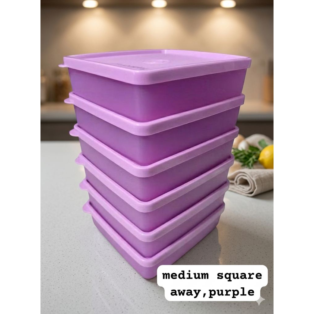 medium square away Purple Tupperware 360ml / Tempat makan / Tupperware (Baru)