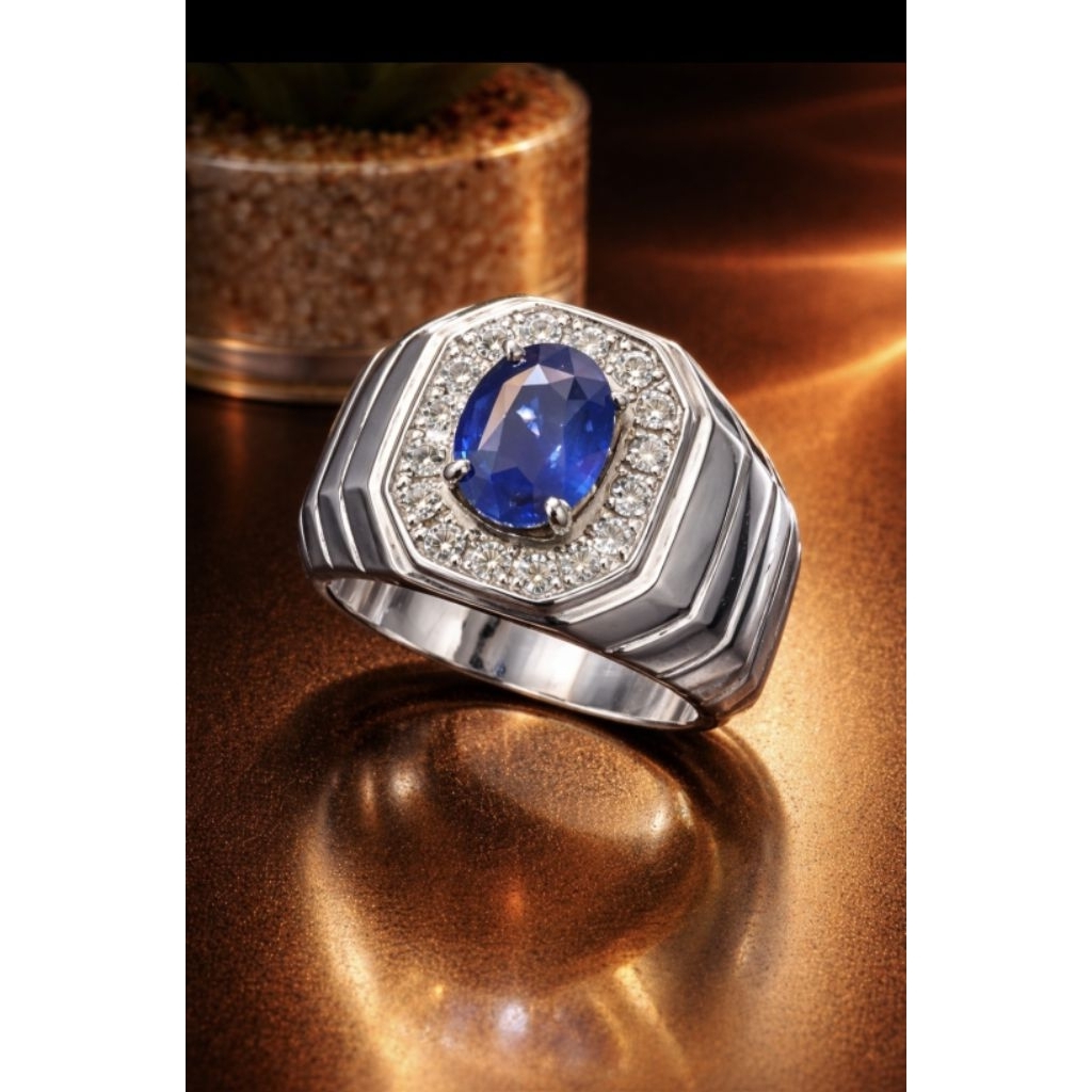 Cincin Natural blue sapphire GRI