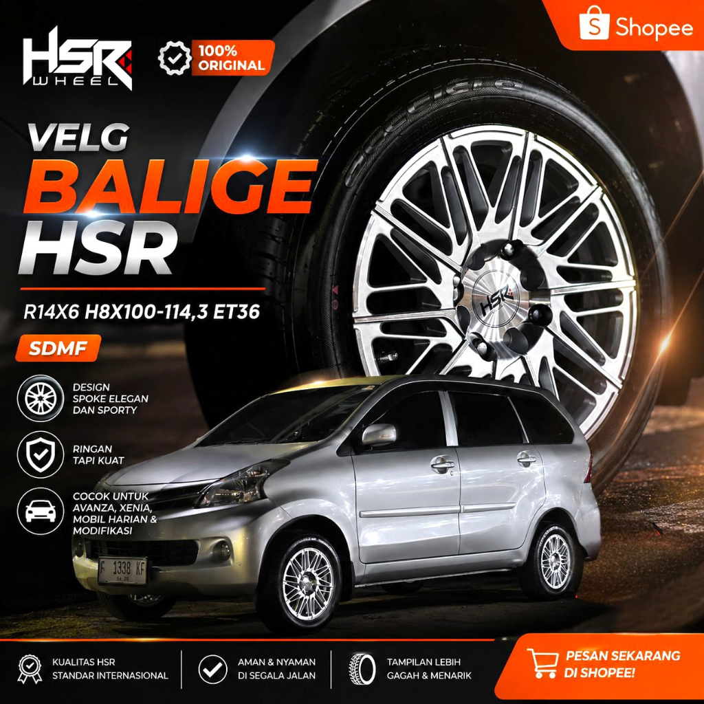 Velg Mobil Racing Cocok di avanza xenia Ring14 HSR Balige R14 Lebar 6 Velg mobil Hsr Original