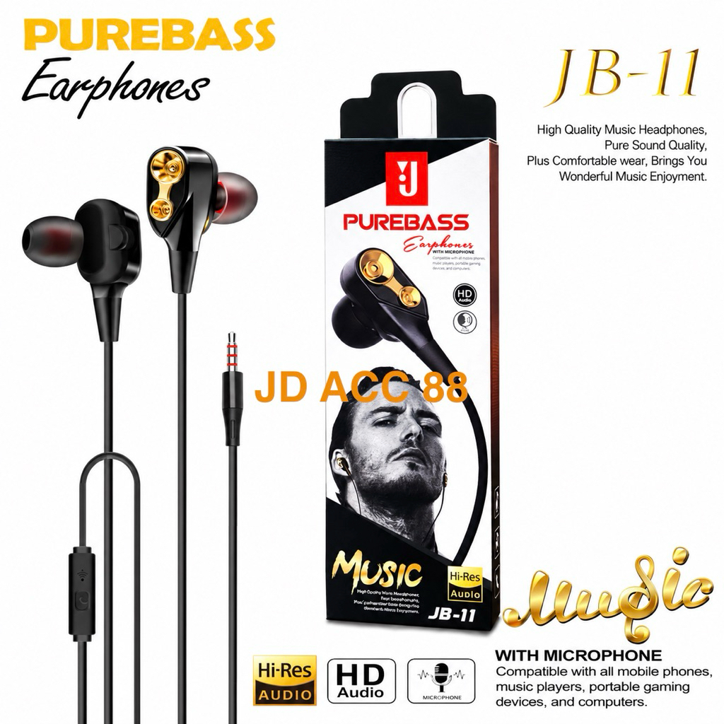 Headset Handsfree 4D Extra Bass Jack 3.5mm Bisa Untuk Semua Ponsel Universal Stereo PureBass