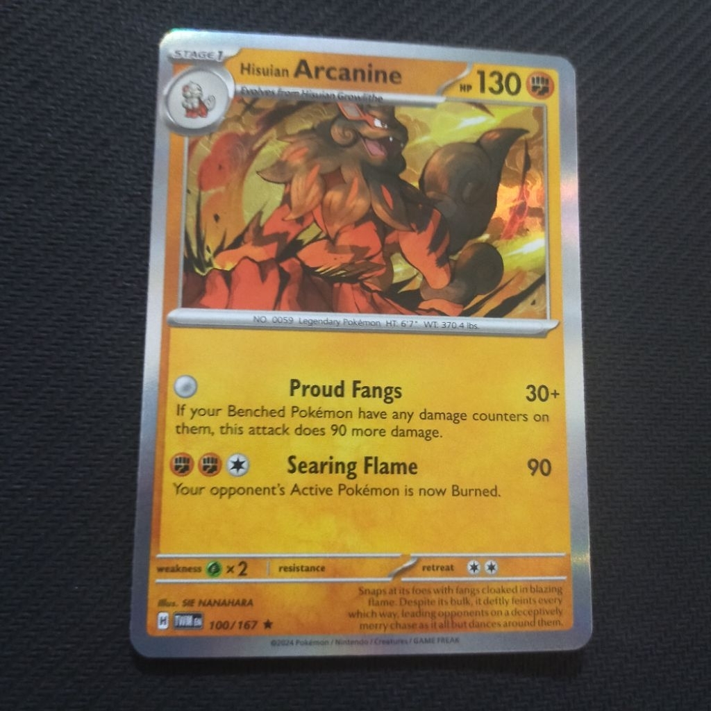 Kartu TCG Pokemon EN Original Hisuian Arcanine Holo TWM 100/167