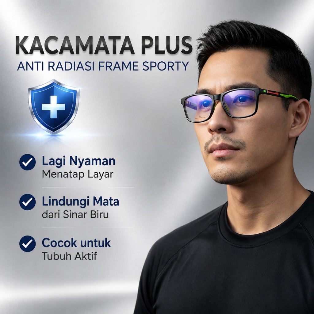 Kacamata Baca Plus Anti Radiasi Pria Wanita Frame Sporty Ringan Lentur +100+150+175+200+225+250+300