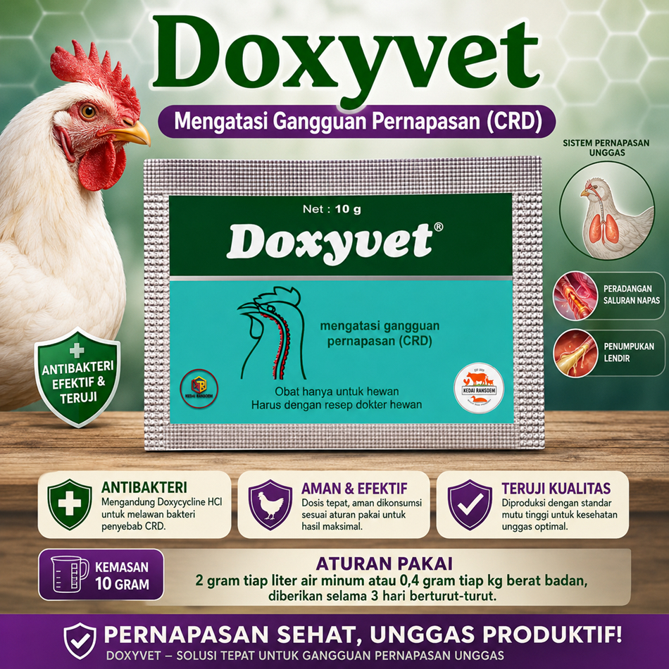 Doxyvet 10gr Obat CRD Ayam Ngorok | Obat Pernapasan Unggas Bebek Puyuh Burung Angsa