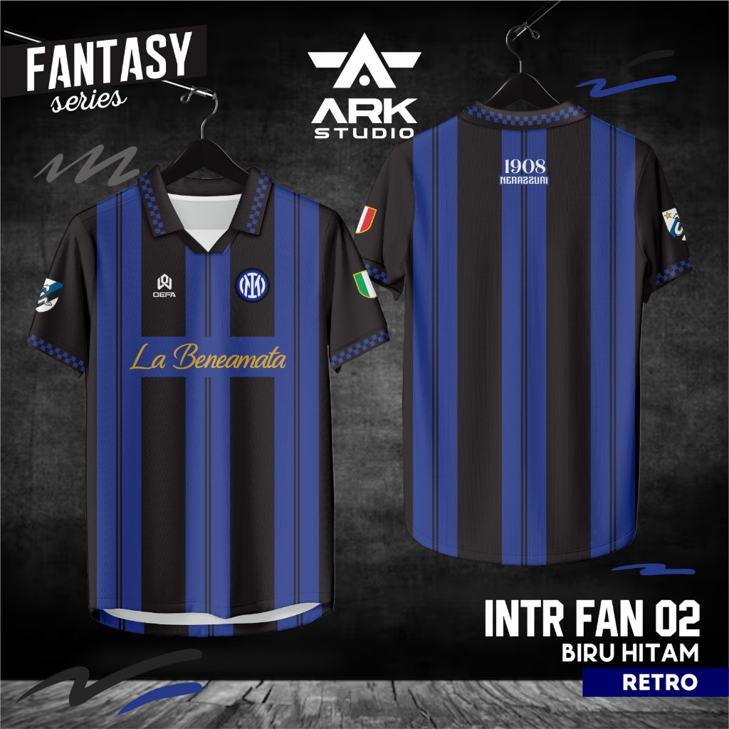 Jersey Futsal INTR FAN 02 Biru Hitam Retro Atasan Full Printing – Baju Bola Printing Premium