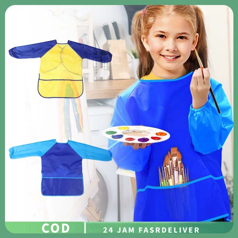 Celemek Lukis Anak Lengan Panjang Apron Lukis Anak Tahan Air Kids Apron Kids Apron Anak Lukis