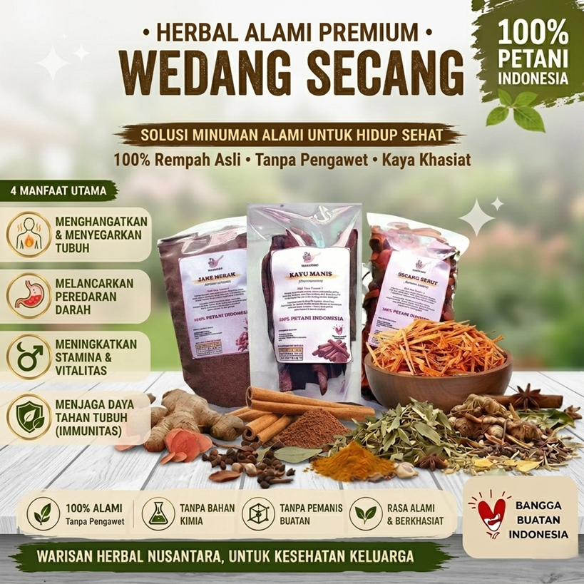 Wedang Secang Merah Komplit. Jahe Merah, Kayu Manis, Secang Serut