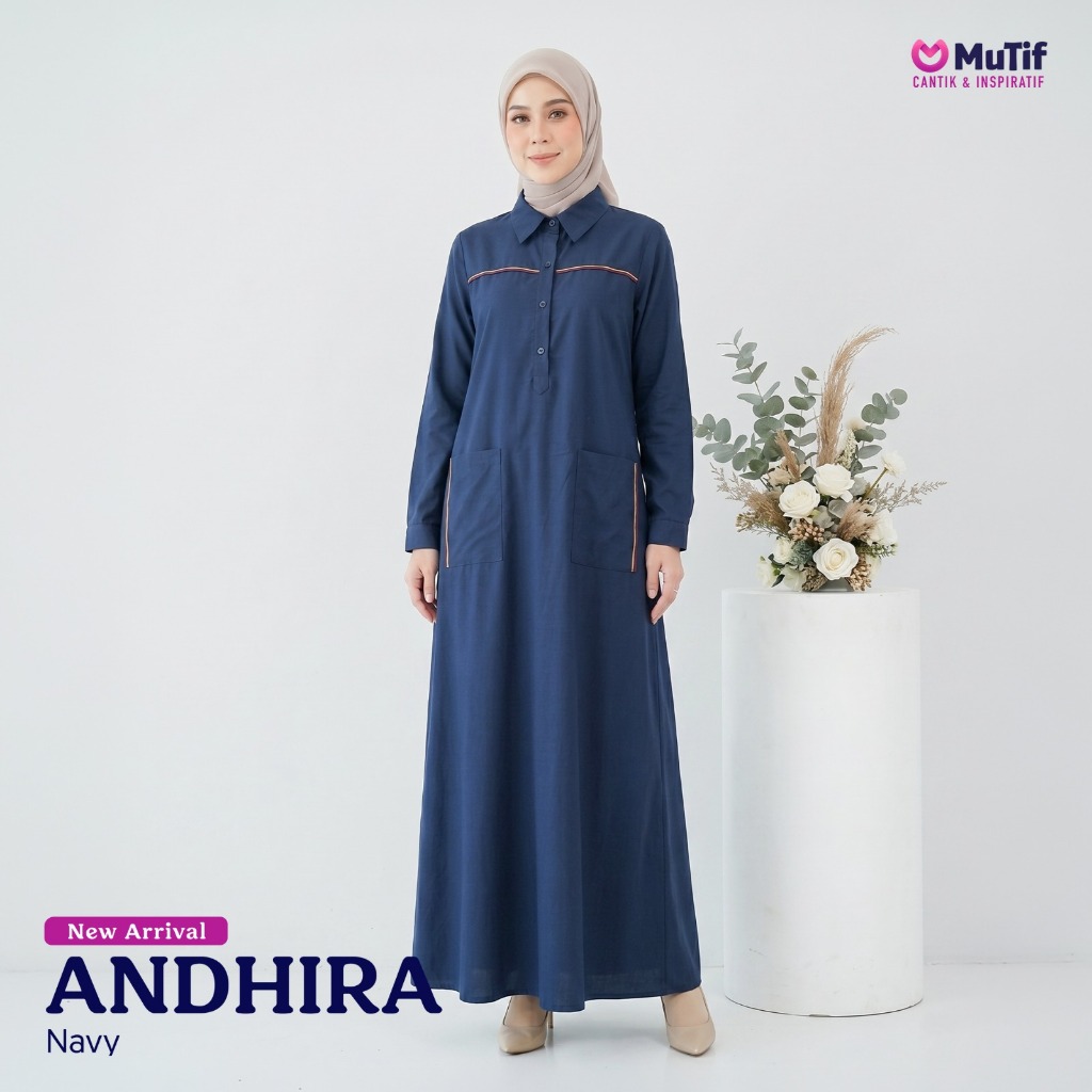 Gamis Andhira Navy - Mutif Andhira Navy || Baju Mutif Premium