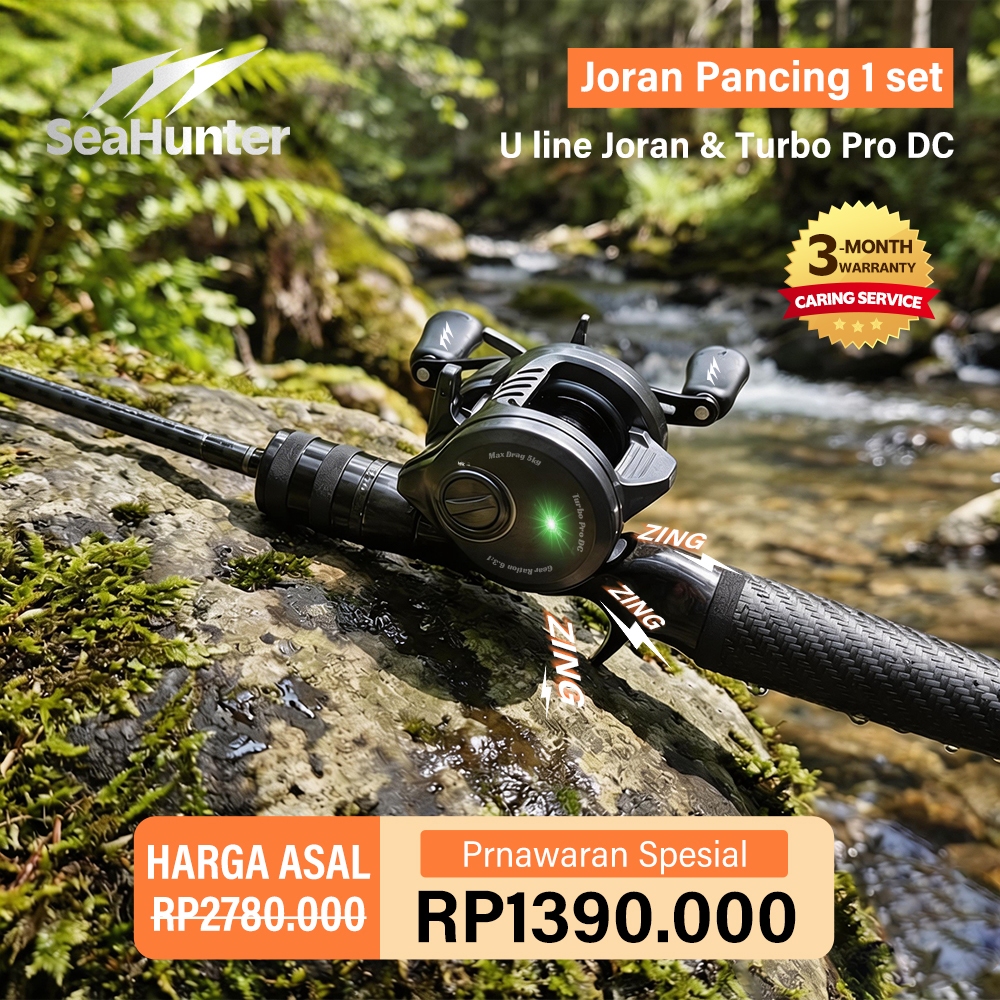 [OFFICIAL]SeaHunter Joran Pancing Casting 1 Set=Turbo Pro DC Drum Reel +Joran U-Line 1.8M Joran Panc