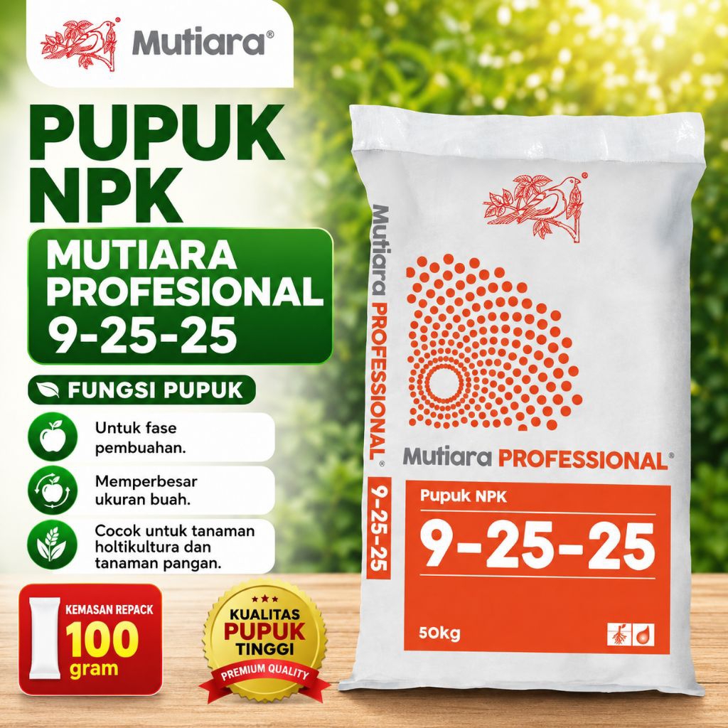 Pupuk NPK Mutiara PROFESIONAL 9-25-25 Repack 100 gram