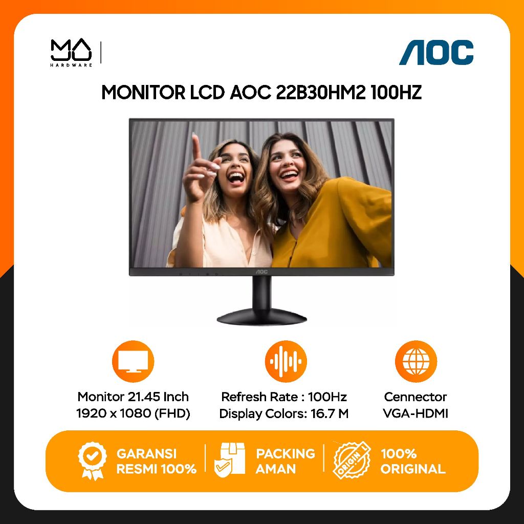 AOC Gaming Monitor 22 Inch VA FHD 1080P 1MS 100HZ 22B30HM2 HDMI+VGA 3Y ON SITE - Garansi Resmi