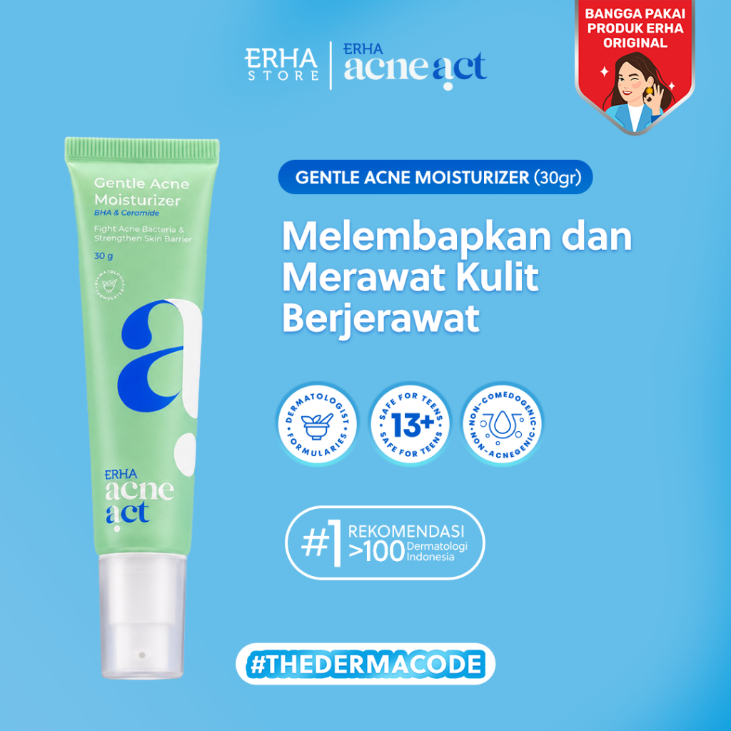ERHA Acneact Gentle Acne Moisturizer 30g - Pelembab Wajah Jerawat Ceramide Low ph Ph Balance