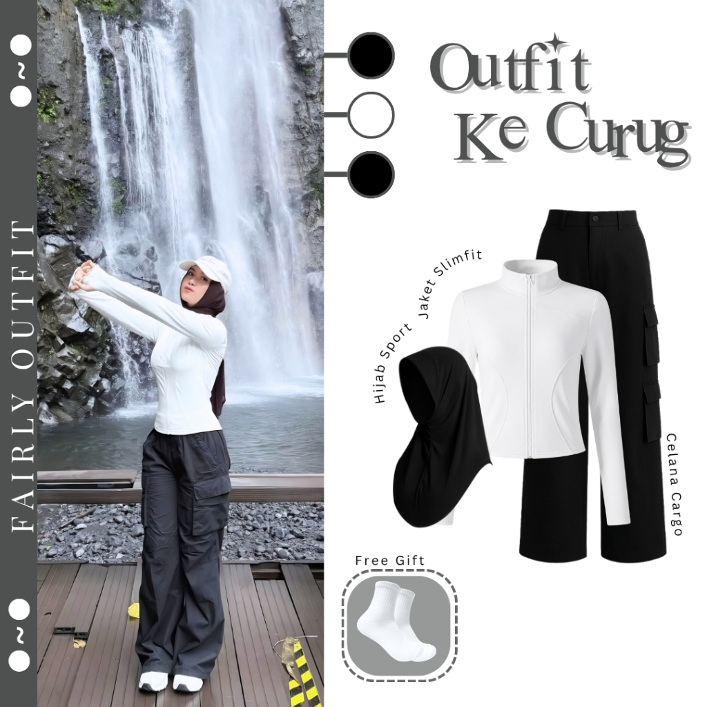 Outfit Cewek Ke Curug ( Kaos Kaki + Hijab + Jacket + Celana ) Set Outfit Hiking Wanita - FS102