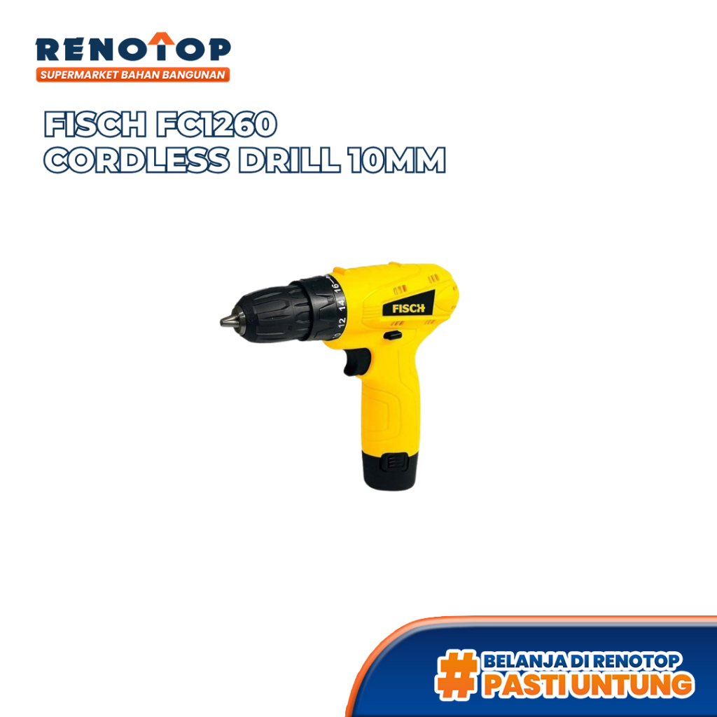 Renotop Fisch FC1260 Cordless Drill Mesin Bor Baterai 10mm