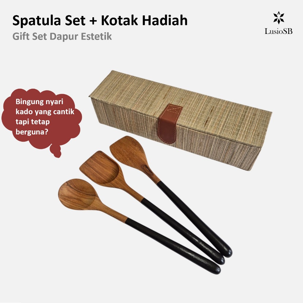 Hampers Kado Dapur | Set Spatula Kayu + Kotak Hadiah | Gift Set Dapur Masak Estetik | Sendok Kayu Co