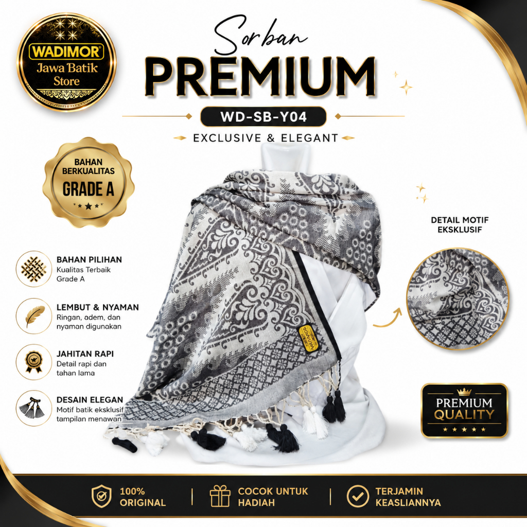 Sorban Wadimor Jacquard Original | Sorban Santri Premium Terbaru Lembut Adem Nyaman