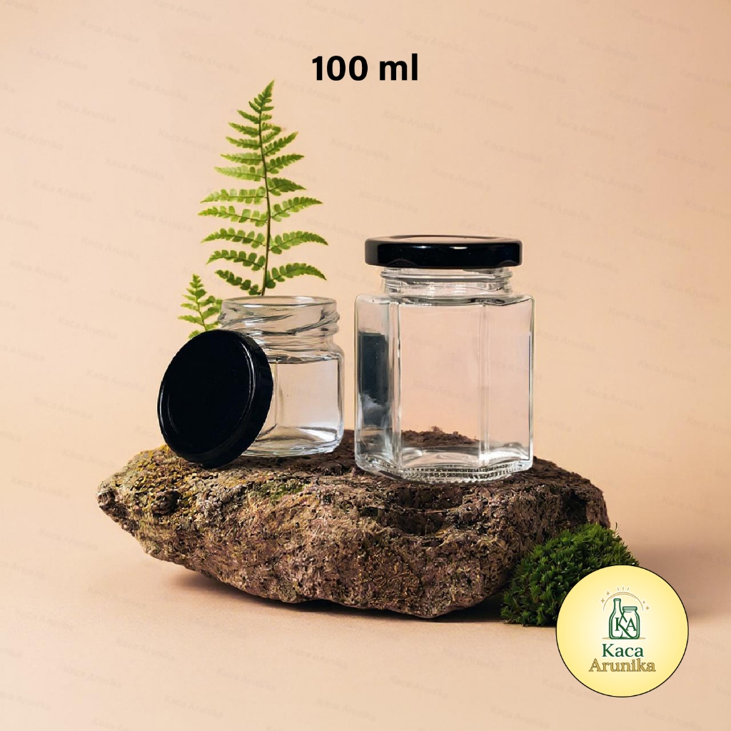 Botol Kaca 100ml Hexagon Segi Enam Tutup Kedap Udara – Jar Kaca Serbaguna untuk Madu, Wadah Lilin Ar